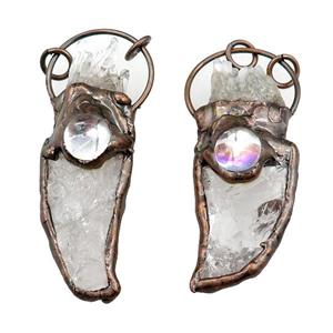 Clear Quartz horn pendant, hammered, antique red, approx 25-75mm