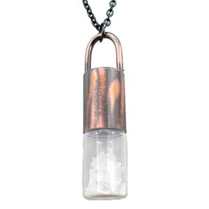 copper perfume bottle Necklace with clear quartz, antique red, approx 16-65mm