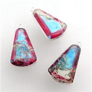 multicolor Imperial Jasper teardrop pendant, silver plated, approx 8-16-26mm