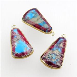 multicolor Imperial Jasper teardrop pendant, dye, gold plated, approx 8-16-26mm