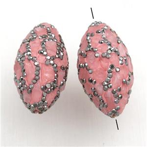 Clay rice Beads Paved Rhinestone with rose quartz, approx 15-32mm