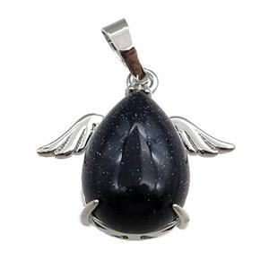 blue sandstone angel pendant, platinum plated, approx 13-18mm, 20-25mm