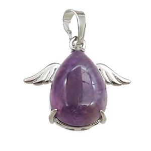 amethyst angel pendant, platinum plated, approx 13-18mm, 20-25mm