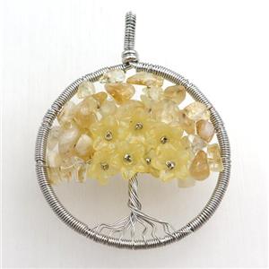 citrine pendant, tree of life, wire wrapped, approx 45mm