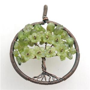 green prehnite pendant, tree of life, wire wrapped, approx 45mm