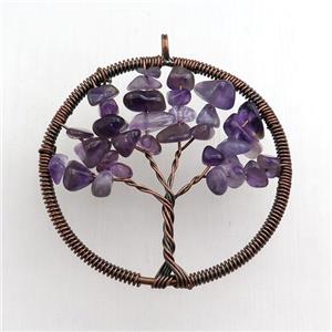 amethyst pendant, tree of life, wire wrapped, approx 45mm