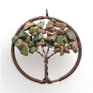 unakite pendant, tree of life, wire wrapped, approx 45mm