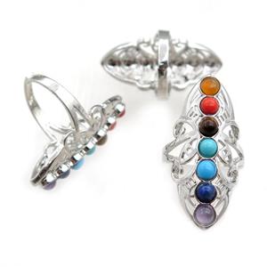 gemstone chakra Rings, adjustable, approx 38mm, 20mm dia