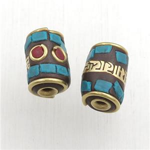 tibetan tube beads, brass, approx 9-14mm