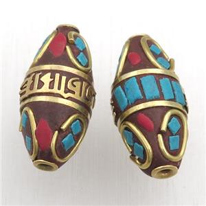 tibetan style beads, brass, rice, approx 13-27mm