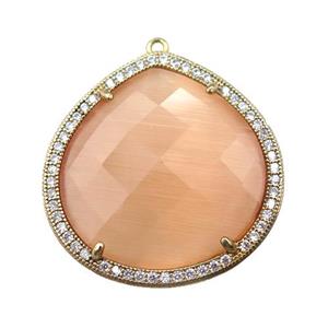 peach cats eye stone peandant paved rhonestone, faceted teardrop, approx 27mm