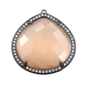 peach cats eye stone peandant paved rhonestone, faceted teardrop, approx 27mm