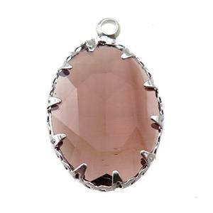 crystal glass oval pendant, platinum plated, approx 14-19mm