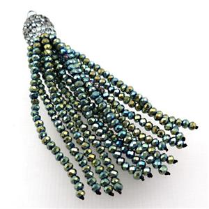 Tassel pendant with green crystal glass, approx 12mm, 60mm length