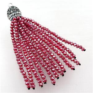 Tassel pendant with red crystal glass, approx 12mm, 60mm length
