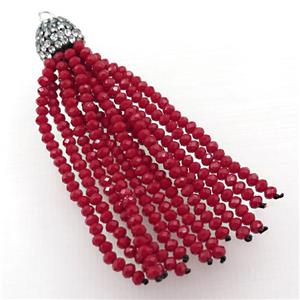 Tassel pendant with red crystal glass, approx 12mm, 60mm length