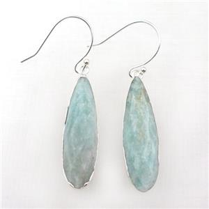 Amazonite Hook Earring, teardrop, silver plated, approx 10-35mm