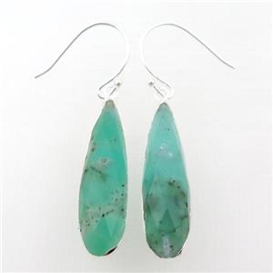 green Australian Chrysoprase Hook Earrings, teardrop, silver plated, approx 10-35mm