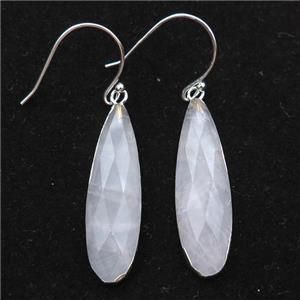 Rose Quartz Hook Earrings, teardrop, silver plated, approx 10-35mm