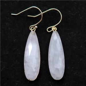 Rose Quartz Hook Earrings, teardrop, gold plated, approx 10-35mm