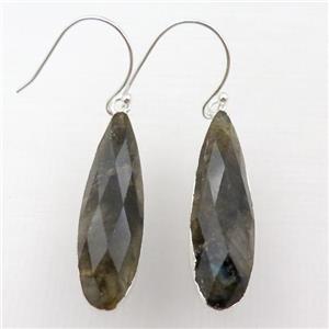 Labradorite Hook Earrings, teardrop, silver plated, approx 10-35mm