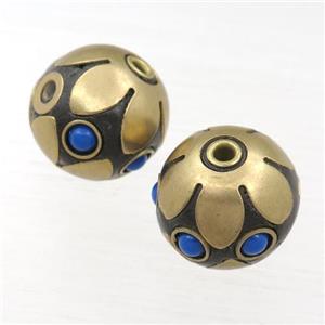 tibetan style brass round beads, lotus, approx 17mm dia