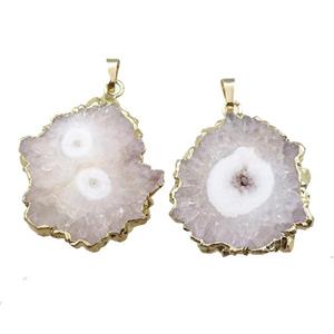 white solar quartz druzy slice pendant, gold plated, approx 30-40mm