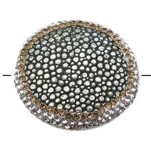 silver pu leather circle beads paved rhinestone, approx 30mm dia