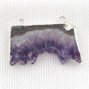Amethyst Druzy slice pendant with 2loops, silver plated, approx 15-35mm