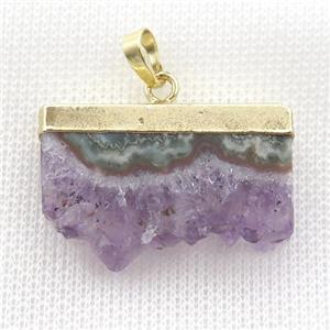 Amethyst Druzy slice pendant, gold plated, approx 15-35mm