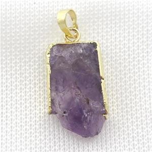 Amethyst Druzy slab pendant, gold plated, approx 15-23mm