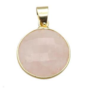 Rose Quartz circle pendant, approx 16mm dia