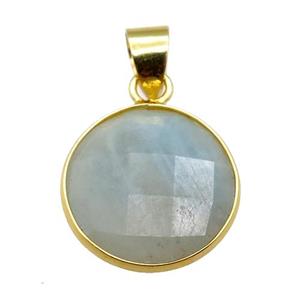 blue Aquamarine circle pendant, approx 16mm dia