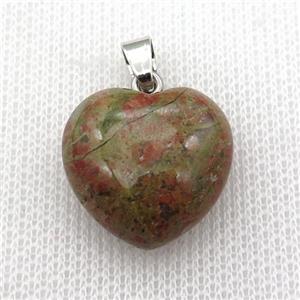 Unakite heart pendant, approx 20mm