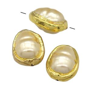 lt.yellow pearlized Shell teardrop Beads, gold plated, approx 15-25mm