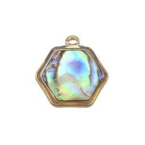 Abalone Shell hexagon pendant, gold plated, approx 14mm