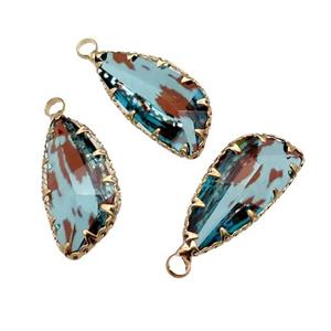 blue Crystal Glass teardrop pendant, gold plated, approx 11-24mm