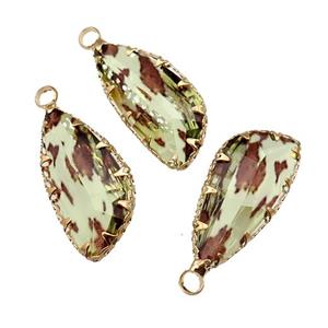 Crystal Glass teardrop pendant, gold plated, approx 11-24mm