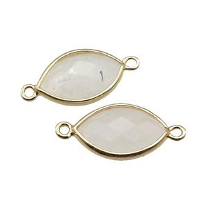 white Moonstone eye connector, faceted, gold plated, approx 10-18mm