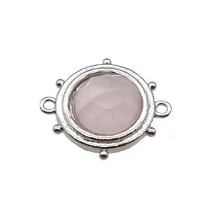 Rose Quartz circle connector, platinum plated, approx 15mm