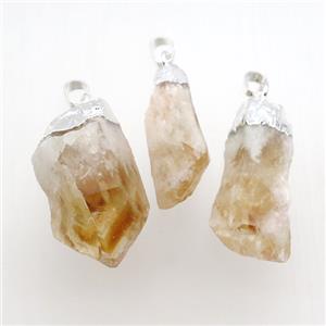 Citrine nugget pendant, freeform, silver plated, approx 13-30mm