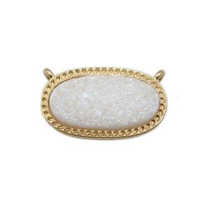 white AB-color druzy quartz oval pendant, gold plated, approx 10-16.5mm