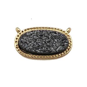 black druzy quartz oval pendant, gold plated, approx 10-16.5mm