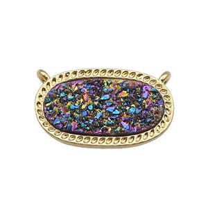 rainbow druzy quartz oval pendant, gold plated, approx 10-16.5mm