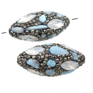 Larimar rice Beads paved rhinestone, approx 15-30mm