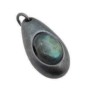 copper teardrop pendant with Labradorite, antique bronze, approx 15-30mm