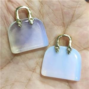 white Opalite bag pendant, approx 20-24mm