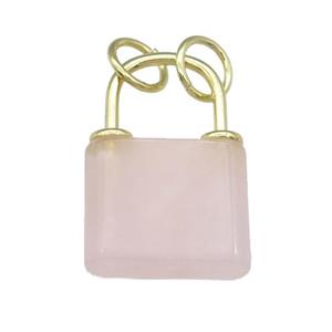 Rose Quartz Lock pendant, gold plated, approx 18-27mm