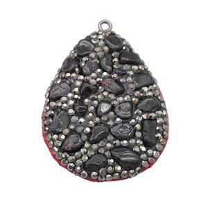 Garnet teardrop pendant pave rhinestone, approx 30-40mm