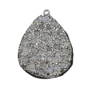 Labradoirte teardrop pendant pave rhinestone, approx 30-40mm